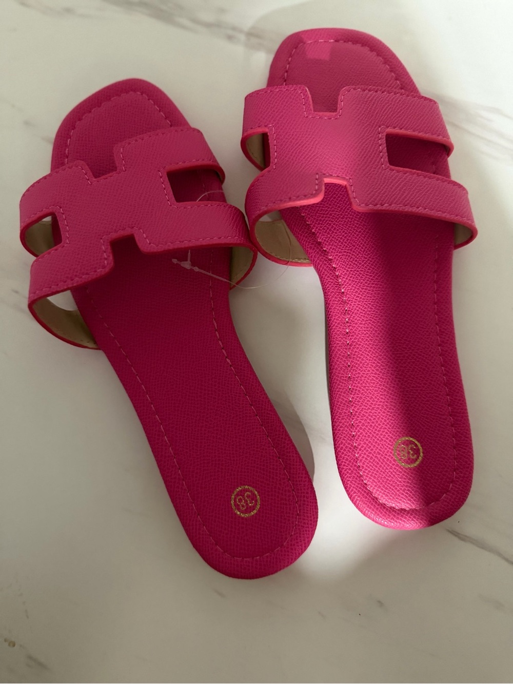 Women's Bright Pink Slide Sandals with Wide Cross Strap